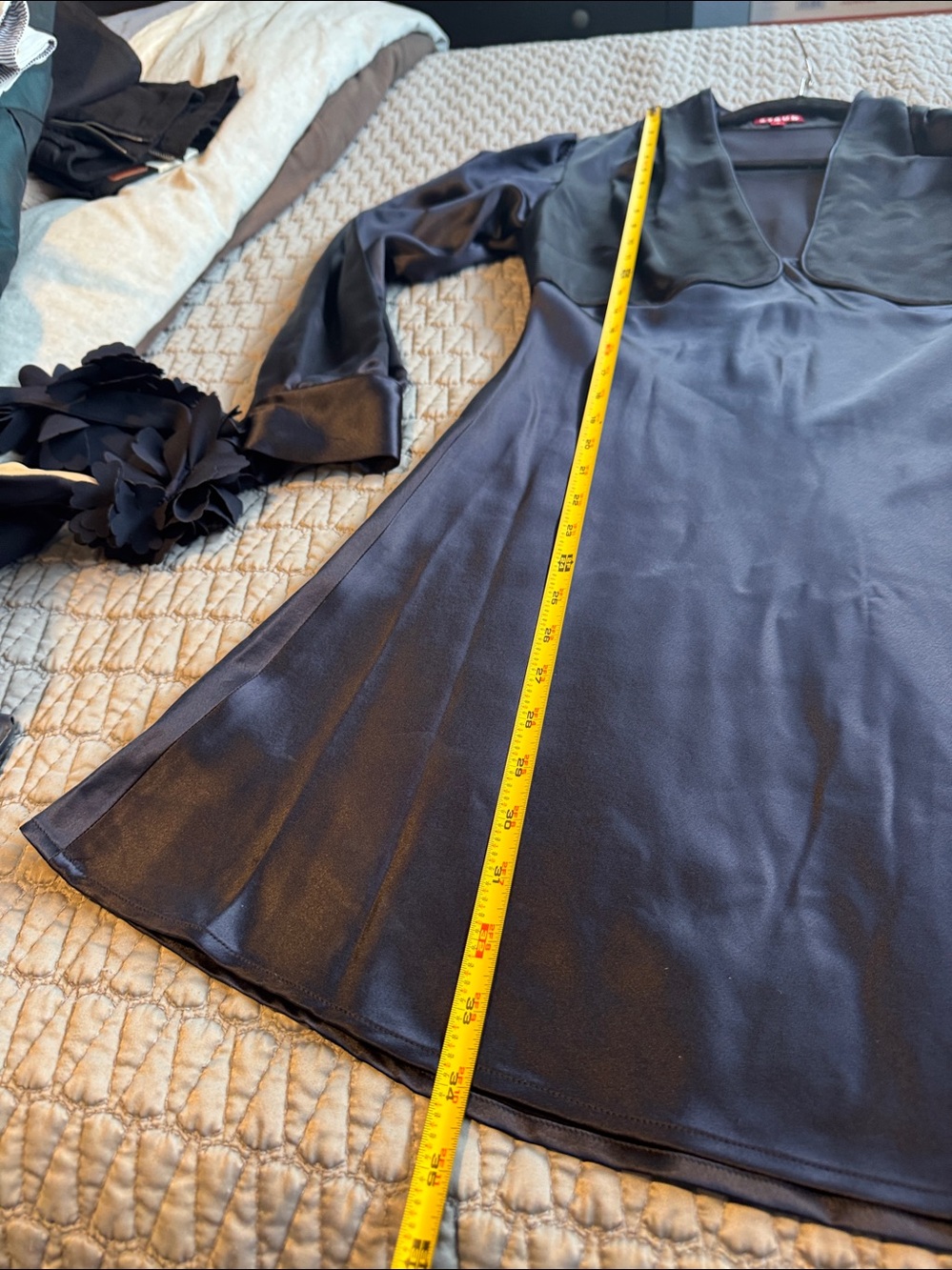 STAUD Navy Satin V-Neck Long-Sleeve Mini Dress - Picture 10 of 10